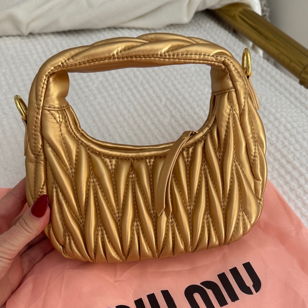 Bali Miu Miu Metallic Gold Quilted Mini Hobo Bag - Picture 4 of 6